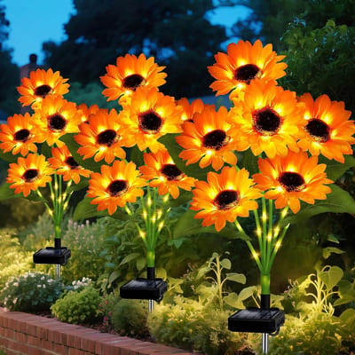 Solar Zonnebloemlampen voor Buitendecoratie – Waterdichte Tuinstekers met 12 Zonnebloemen – Automatisch Aan/Uit – Ideaal voor Tuin, Erf, Terras en Achtertuin – Cadeau voor Vrouwen (Set van 3)