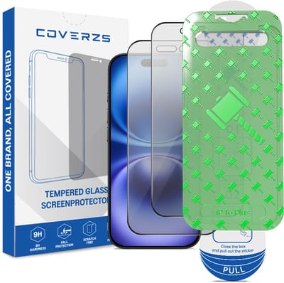 Coverzs Privacy screenprotector geschikt voor Apple iPhone 16 plus screenprotector - Geleverd met montage frame - 2-pack verpakking - screen protector gemaakt van gehard glas