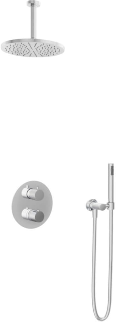 Hotbath Buddy - Inbouw Regendoucheset - Thermostatisch - Plafondbuis 15 cm - Hoofddouche 250 mm - Staafhanddouche - met 2-Weg Stop-Omstel - Waterbesparend - V01