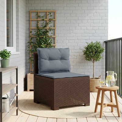 vidaXL - Eén-zits - Tuin - Sofa - met - Kussens - Rieten - Look - PP - Bruin