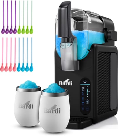 Bardi Slush Hero® Combi – Slushmachine - Slush Puppy Maker 2,6L + 2 Thermoscups wit + 12 Slush Lepelrietjes – Voor Slushies, Milkshakes, Frappé & Frozen Cocktails – Zelfreinigend – zwart
