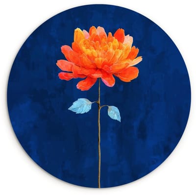 WallCircle® Wandcirkel 120x120 cm - Muurcirkel Bloem - Oranje - Bladeren - Muurdecoratie woonkamer - Wanddecoratie slaapkamer - Kamer decoratie accessoires - Ronde schilderijen XXL