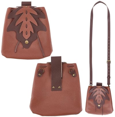 Dailygoods - Middeleeuwse blad PU-lederen draaibare crossbody-tas bruin lederen middeleeuwen schoudertas draagbare vintage renaissance Viking riemtas tas voor Halloween LARP Ren Faire