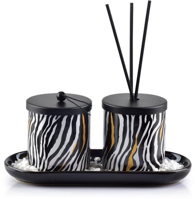 MONDEX ZEBRA - Geurverspreider en Kaars - 23x9x9 cm - Sandelhout - Keramiek