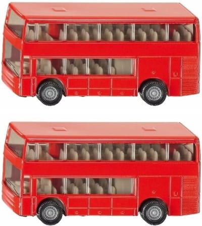 Siku Dubbeldekker bus - 2x stuks - rood - speelgoed - modelauto - 10 x 7 cm