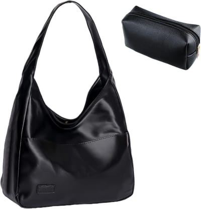 Dames Schoudertassen van PU Leer, Waterdichte Grote Capaciteit Hobo Tas met Kleine Portemonnee voor Winkelen, Reizen, Werk en School, Zwart