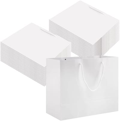 Dailygoods- Geschenkzakken 40 stuks - Witte Papieren Zakken - 250 g - 25 x 30 x 13,5 cm - Handvatten - Voor Verjaardagen/Bruiloften - Cadeauzakken