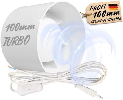 Afzuigventilator - Ventilator buis - Lucht afvoeren - Met schakelaar - 100 mm - Wit