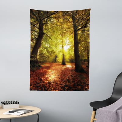 ABAKUHAUS Wandtapijt en Sprei, Dromerig Boszicht met Wazige Vervaging, 110 x 150 cm, Bruin