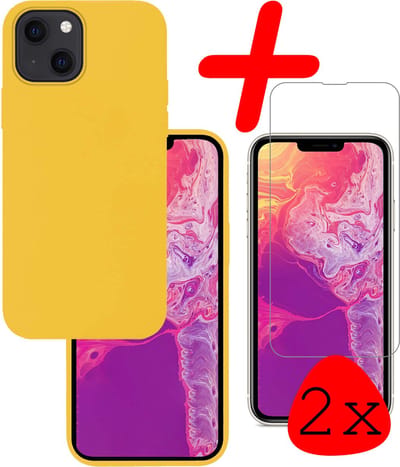 Hoesje Met Screenprotector - Geschikt voor Apple iPhone 14 - Sterk & Shockproof - Back Cover - Siliconen Case - Telefoon Hoes - Geel