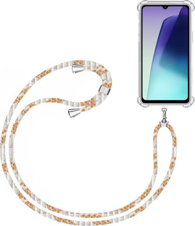 Telefoonkoord + Hoesje Geschikt voor Xiaomi Redmi 14C - Lengte Verstelbaar - Telefoonketting - Shock Proof Case - Wit Goud