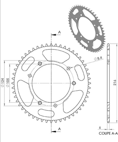 Couronne de transmission Teknix pour moto Peugeot 50 XP7 52 dents pas 420 Neuf