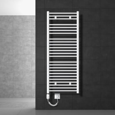 Elektrische badkamerradiator met verwarmingselement 900W 600x1500 mm wit recht met zijaansluiting LuxeBath