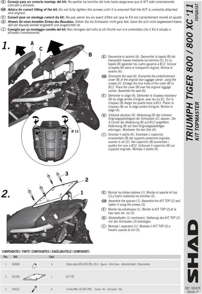 Support de top case Shad pour moto Triumph Tiger 800 Xr 2011 à 2022 T0TG81ST