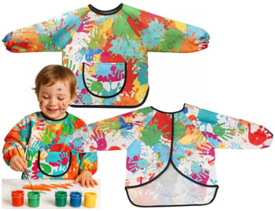 Kruzzel Knutsel schort/verfschort voor peuters - 2x - kinderen - met zak - 1-3 jaar - multi kleuren - waterdicht