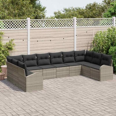 vidaXL Tuinbank Set met kussen 10 pcs Lichtgrijs poly rattan