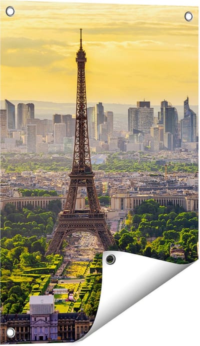 Gards Tuinposter Skyline van Parijs met de Eiffeltoren - 40x60 cm - Tuindoek - Tuindecoratie - Wanddecoratie buiten - Tuinschilderij