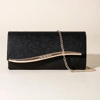 Sac de soirée pour femme style européen et américain Matière pailletée Sac bandoulière de niche haut de gamme Luxe léger black multicolore