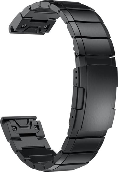Stalen bandje - RVS - geschikt voor Garmin Fenix 5 / 5 Plus / 6 / 6 Pro / 7 / 7 Pro / 8 (47 mm) / E (47 mm) / Epix (Pro) (2) 47 mm / Quatix 5 / 6 / 7 / 7 Pro / Approach S60 / S62 / S70 47 mm / MARQ / D2 Delta / D2 Mach 1 / Descent G1 - zwart