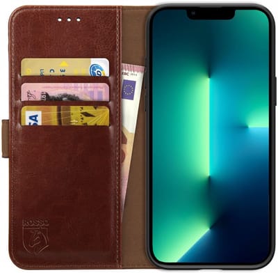 Rosso Element Book Case Wallet Hoesje Geschikt voor Apple iPhone 13 Pro Max | Portemonnee | 3 Pasjes | Magneetsluiting | Stand Functie | Bruin
