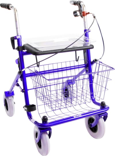 Rollator 43 cm zitbreedte - Premis Provo - Tot 120 kg - In hoogte verstelbaar - Voorzien van Eenzijdige rem Links - Metallic Blauw