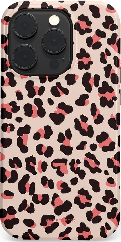 Casetastic hoesje geschikt voor Apple iPhone 14 Pro - MagSafe - Dubbellaagse bescherming - Tropische Panter - Fashion Case - Zand Zwart Koraal