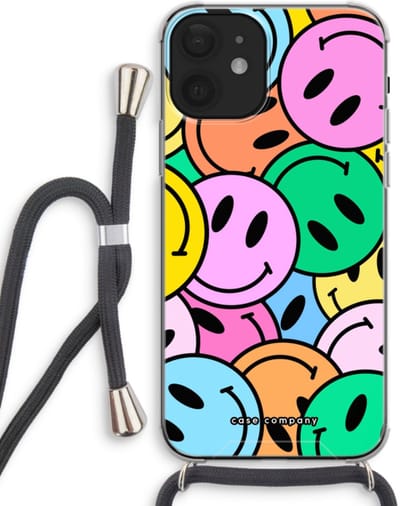 Case Company® - Hoesje met koord geschikt voor iPhone 12 mini hoesje met Koord - Smiley N°1 - Telefoonhoesje met Zwart Koord - Bescherming aan alle Kanten en Over de Schermrand