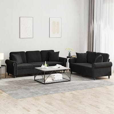 vidaXL - 2-delige - Loungeset - met - kussens - fluweel - zwart