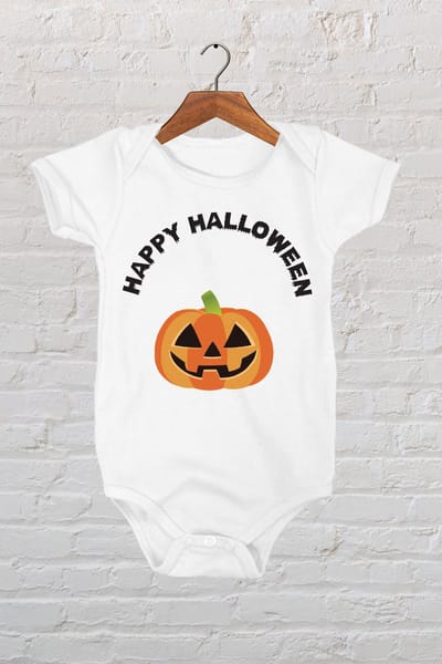 Hospitrix Baby Rompertje met Print Happy Halloween | 50-56 maat |  Korte Mouw | Cadeau voor Zwangerschap | Bekendmaking | Aankondiging | Halloween kostuum Baby
