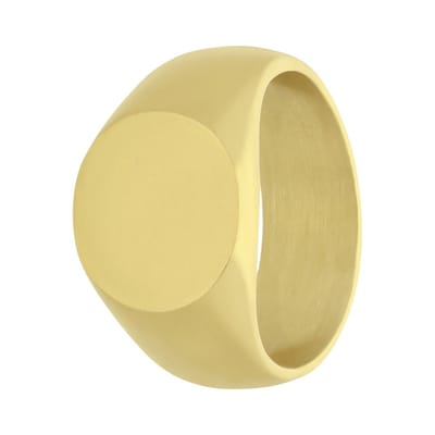 Lucardi Heren Gerecycled stalen goldplated zegelring rond - Ring - Staal - Goudkleurig - 18 / 57 mm