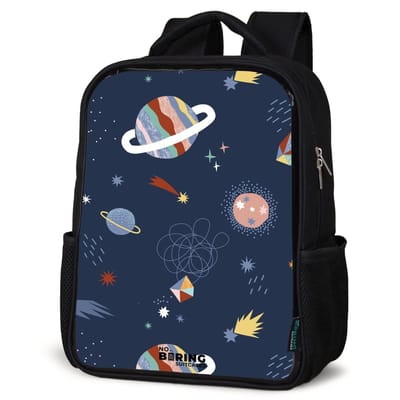 NoBoringSuitcases.com® - Rugzak zwart - Schooltas jongen & meisje - Planeten in de hemel - Rugtas voor school - Boekentas kind - Schoolrugzak - Kinderrugzak