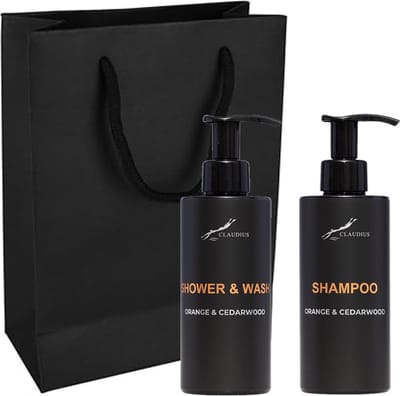 Douchepakket Sweet Orange & Cedarwood - Shower & Wash + Shampoo - 300 ml per fles - set van 2 stuks - met luxe gift tas - cadeau - giftset voor hem en haar