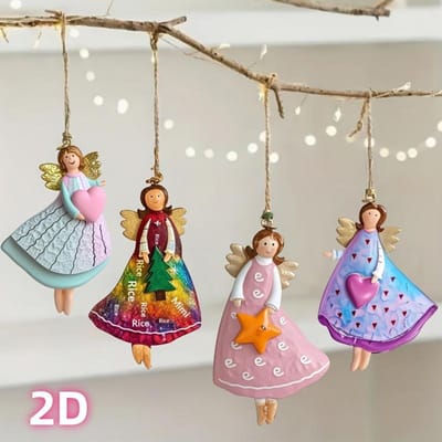 Ensemble d'Ornements Ange Style Vintage - Lot de 4 Figurines Ange Décoratives à Suspendre Pour Sapin de Noël Maison Mur Décoration de Fête