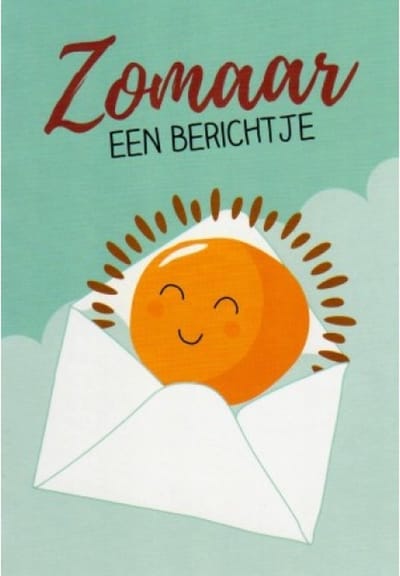 Zomaar een berichtje! Een leuke kaart met een blije smiley in een envelop. Erg leuk om deze kaart zo te geven of om bij een cadeau te voegen. Een dubbele wenskaart inclusief envelop en in folie verpakt.