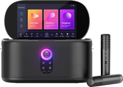 Ikarao Karaoke set voor Volwassenen - Shell S1 - 2 Draadloze Microfoons - 180W - Gratis Karaoke App 6 maanden - HD scherm - Zwart