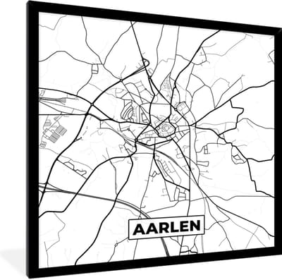 Fotolijst incl. Poster Zwart Wit- Zwart Wit – België – Plattegrond – Stadskaart – Kaart – Aarlen - 40x40 cm - Posterlijst