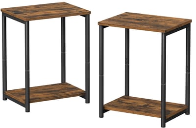 VASAGLE - Bijzettafel - Bijzettafeltjes Woonkamer - Set van 2 Bijzettafels - 2 Niveaus - Stalen Frame - Industrieel Design