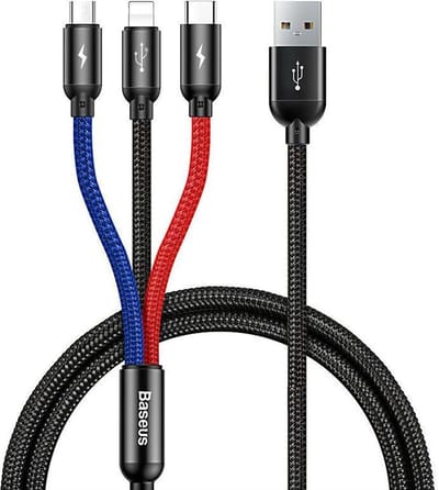 Baseus Three Primary Colors - Oplaadkabel - 3-in-1 USB naar USB-C, Lightning & Micro-USB - 3.5A - 0,3 Meter