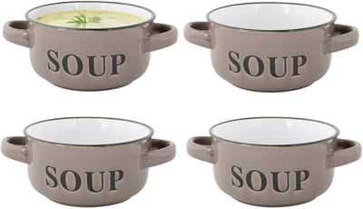 Cosy & Trendy Soepkommen Classic - taupe - 6x stuks - 14 x 7 cm - keramiek - soepkommetjes - 470 ml