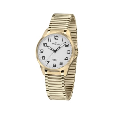 ATRIUM Horloge - Dames - Analoog - Goudkleurig - Flexibele maat door Edelstalen Rekband (18cm) - 5 Bar - Duidelijk - Quartz - A49-60