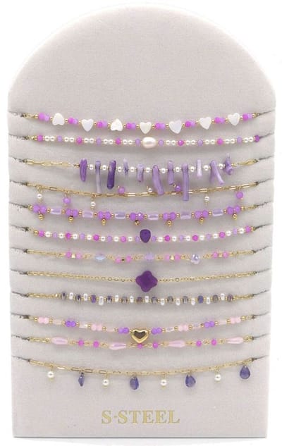 Ketting - sieraad - halsketting - accessoire - RVS - paars - hartje - klaver - geluk - hip - trendy - tijdloos - chique - feest - cadeau - geschenk - vrouwen - dames – valentijn – cadeau