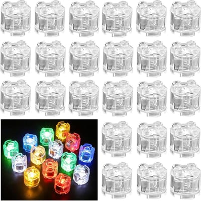 24 Stuks Luminous Bouwstenen, 2 x 2 LED Lichtstenen, Transparante Ronde Bouwset, Geschikt voor Alle Grote Bouwstenenmerken, Creatief Speelgoed voor Kinderen