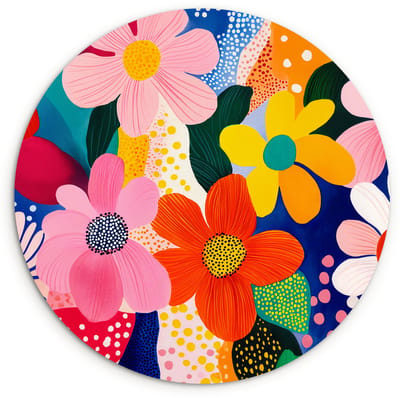 WallCircle® Wandcirkel 120x120 cm - Muurcirkel Bloemen - Kleurrijk - Stippen - Muurdecoratie woonkamer - Wanddecoratie slaapkamer - Kamer decoratie accessoires - Ronde schilderijen XXL