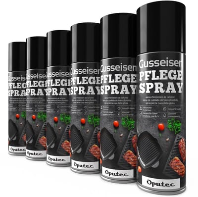 Oputec 6x 500ml gietijzer onderhoudsspray | cast iron care oil spray | 100% plantaardig | made in Germany