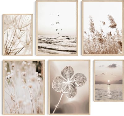 Set van 6 Decoratieve Wandposters Beige Moderne Woonkamer Slaapkamer Zonder Lijst