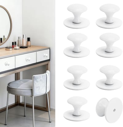 Dailygoods - 8 stuks zelfklevende kastknoppen, zelfklevende keukenkastknoppen, wit, stansvrije ladeknop, spiegelkast, ladegrepen, zelfklevend, wit, voor keuken, badkamer, spiegelkast, doe-het-zelf