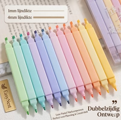 12 Pastel Markeerstiften – Kawaii Highlighters met Zachte Tip – Esthetische Schoolpennen voor Studenten en Bullet Journals