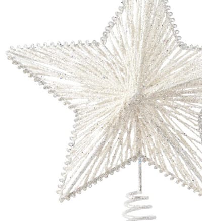 Decoris Ster Vorm kerstboompiek - wit glitters - Dia 25 cm - metaal - kerstboompieken - kerstversiering