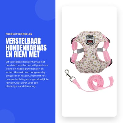 Dailygoods- Hondenharnas Verstelbaar - Hondenriem - Reflecterende Strepen - Veilig Sluitsysteem - Hoogwaardig Polyester/Katoen - Comfortabel voor Kleine/Middelgrote Honden - Hondentuigje