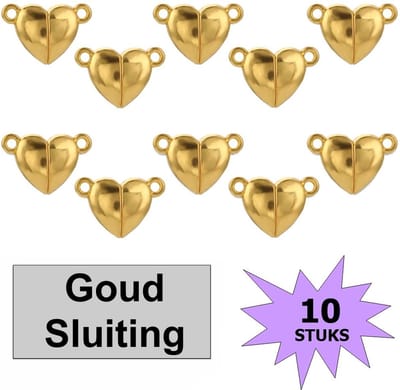 Fako Bijoux® - Magnetische Sluiting Hart - Magneet Sluitingen - Sieraden Maken - Metaal - 11x16mm - 10 Stuks - Goudkleurig